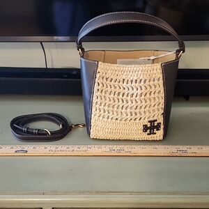 Tory Burch Black and Cream Woven Shoulder Bag